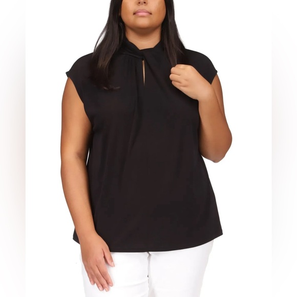 MICHAEL Michael Kors Tops - MICHAEL Michael Kors Womens Black Twist Neck Tee Blouse Shirt Plus 1X